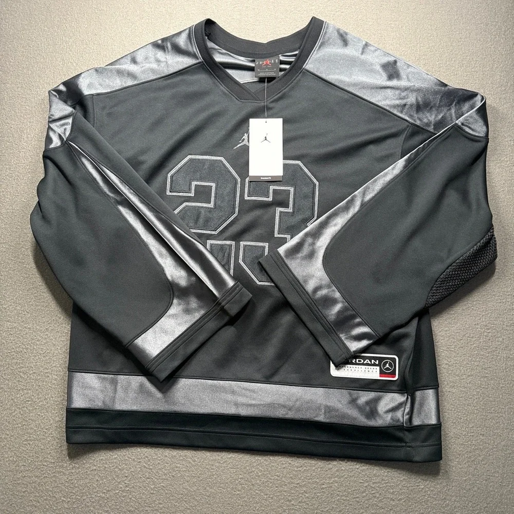 Jordan Jersey Mens Medium Black Silver Oversized V-Neck Hockey Style HV0109-010